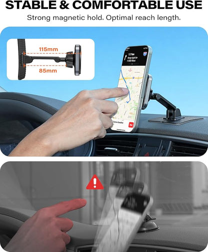 APPS2Car for Magsafe Car Mount, Magnetic Phone Holder for Car, 360° Adjustable Cell Phone Mount with Large Adhesive Base, Fits Flat & Curved Dashboards, Compatible with iPhone, Samsung, Smartphones - Image 7