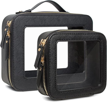 Travel Clear Makeup Bag Set, TSA Approved Cosmetic Bag Case with Zipper Portable Makeup Pouch Toiletry Bag Traveling Cosmetic Organizer Storage Bag Car Organizer Car Essentials by FFpaw