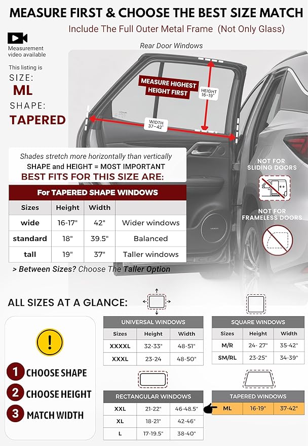 ML/Car Window Sun Shades, 2-Pack/8 Sizes, for SUVs. Stretch-to-Fit H:18" x W:42" Rear Windows. Heat-Blocking Mesh Screens to Protect Back Seat from Sun, UV & Bugs, Cooler Travel for Kids. |Qualizzi® - Image 5