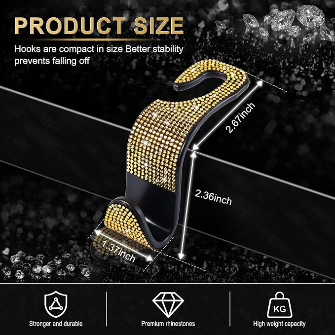 LivTee Car Seat Headrest Hook, Auto Seat Hook Hangers Storage Organizer Interior Accessories for Purse Coats Umbrellas Grocery Bags Handbag, 4-Pack(Bling Gold) - Image 3
