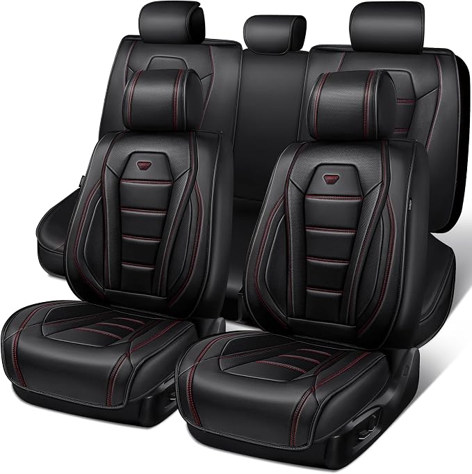 CAR PASS Nappa Leather Car Seat Covers Full Set Faux Leather, Black | Luxury Nappa Leather,360° Full Protection,Water resistant,3D Foam Comfort,Scratch proof,Universal Fit for Most Cars SUV Truck by CARPASS