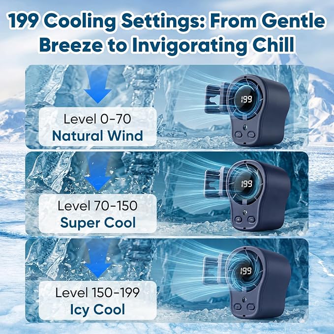 Portable Clip on Air Conditioner Fan for Car with LED Display, 360° Rotation 199 Speeds Mini Cooling Fans, USB Rechargeable Personal Fan for Car Vehicle, Travel, Stroller, Office, Camping - Image 3
