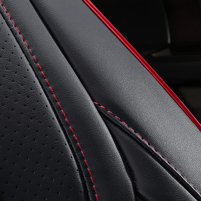 Huidasource Rear Bench Leather Seat Covers Fit for Chevy Silverado GMC Sierra 1500 2007-2013 & 2019-2026, 2500HD 3500HD 2020-2026 Crew Double Extended Cab WT LS LT Custom(Back Row/Black&Red) - Image 7