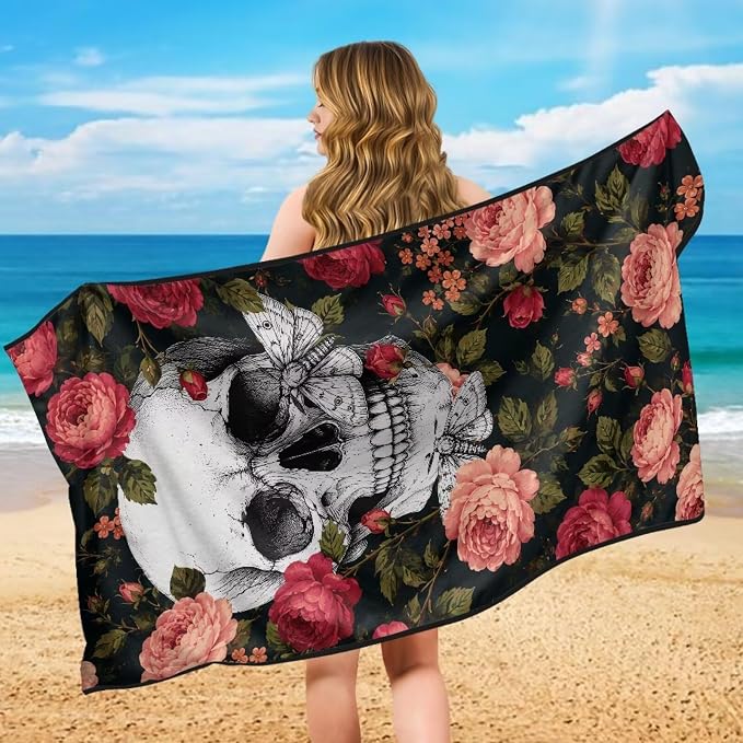 Skull Rose Car Seat Towel Cover Auto Interior Seat Towel Cover | Skull Floral Sweat Seat Cover Protector with Storage Bag Car Interior Accessories Non Slip Waterproof Sweat Protector - Image 5