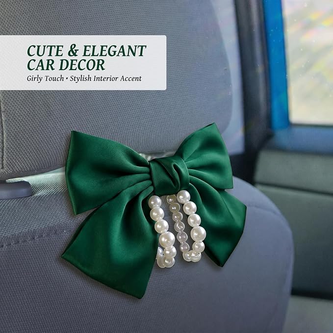 2 PCS Bow Pearl Car Seat Headrest Hook – Cute Purse Hook for Car, Girly Interior Decoration Accessories Hook Hanger, Seatback Holder for Purses & Bags, Elegant Car Organizer (Galactic Green) - Image 9