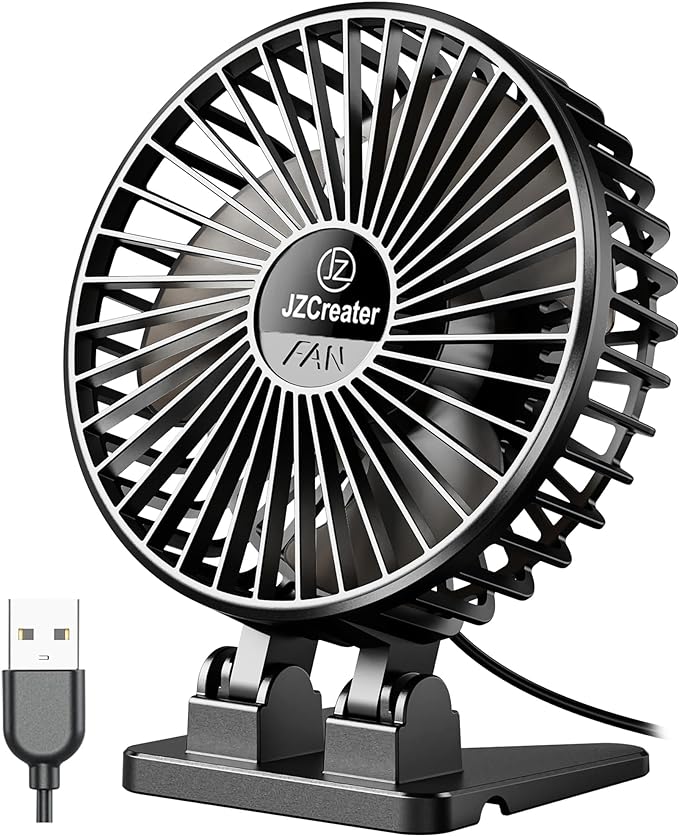 JZCreater USB Desk Fan, Mini Portable, 3 Speeds - Quiet Personal Cooling Fan for Home Desktop Office Travel Bedroom, Deep Black (2Pack) - Image 7