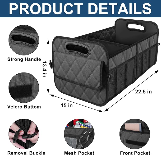 Deosk Car Trunk Organizer for SUV, Car Organizers and Storage with Reinforced Handles, Car Accessories for Women/Men 70L Waterproof Polyester Trunk Organizer(Large, Charcoal) - Image 5