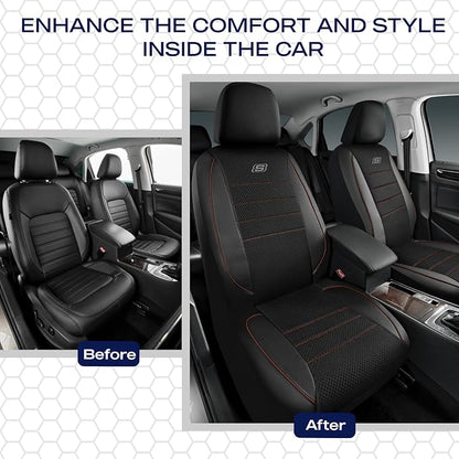 Skechers Air-Cooled Memory Foam Seat Covers,Mesh Thick Car Seat Covers,Piping Leather Car Seat Covers Front Seats,Airbag Compatible,Automotive Comfort Universal FitMost Cars,Vans,Truck,SUV,Brown - Image 6