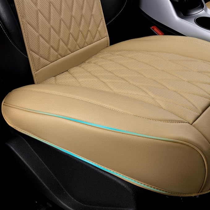 CAR PASS Luxury Nappa Leather Front Car Seat Covers, Sideless Car Seat Protectors with Storage Pocket, Non-Slip Automotive Seat Cover for Cars Trucks SUV, Airbag Compatible, 2 Pack (Beige) - Image 6