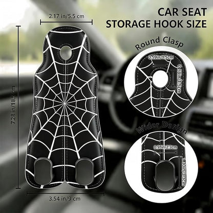 Car Seat Back Headrest Hooks - 2 Pack, Cobweb Pattern Purse Hook for Car, Metal Leather Multifunctional Auto Hanger Organizer for Bags Water Bottles Phones - Image 2
