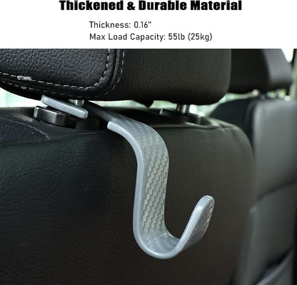 Car Seat Hooks 4 Pack - 55lb Heavy Duty Headrest Hanger, Grey | Universal fit for most cars SUVs,Hang purses handbags coats umbrellas grocery bags,ABS plastic,Easy Installation - Image 3