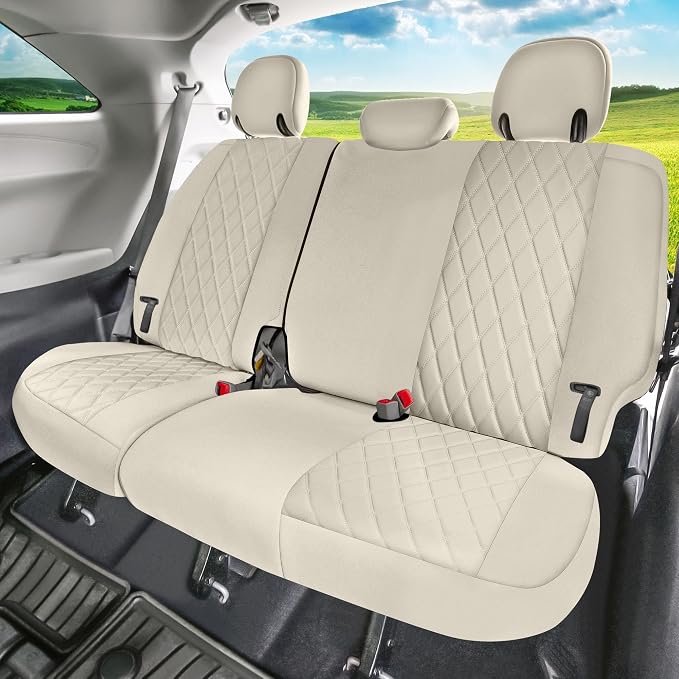 FH Group Custom Fit Car Seat Covers Specifically Made for Toyota Sienna 2011-2020, Car Seat Cover Full Set, 8 Seater Automotive Seat Covers in Solid Beige Neoprene, Waterproof and Washable Seat Covers - Image 5