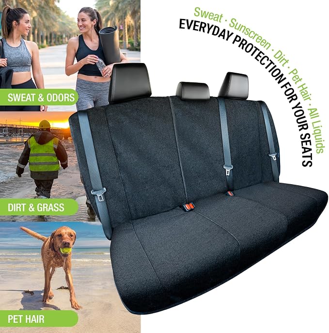 Season Guard Back Seat Towel Seat Cover for Cars; Great for After Gym Workouts, Dogs, and Outdoor Activities; Universal Fit for Cars SUVs Vans Trucks, EZ fit, Non Slip Grip, Black - Image 3