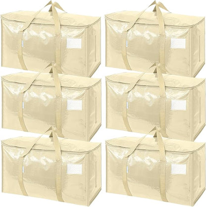 TICONN 6 Pack Extra Large Moving Bags Heavy Duty with Zippers & Carrying Handles, Durable Storage Bags Moving Boxes for Closet Organizers and Storage (6 Pack, Cream) by TICONN