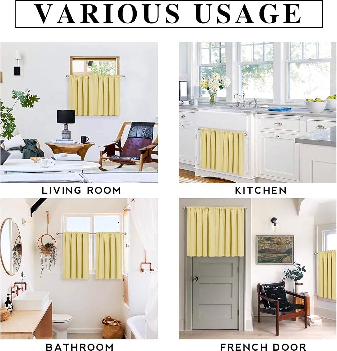 RYB HOME Small Window Curtains 45 inches Length for Kitchen Cafe Bathroom | Room Darkening Curtains & Drapes, Energy Saving, Thermal Insulated, For Kids Bedroom, W42 x L45, Light Yellow, 2 Panels - Image 8