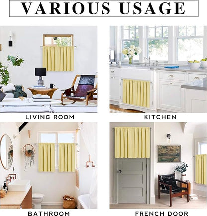 RYB HOME Small Window Curtains 45 inches Length for Kitchen Cafe Bathroom | Room Darkening Curtains & Drapes, Energy Saving, Thermal Insulated, For Kids Bedroom, W42 x L45, Light Yellow, 2 Panels - Image 8