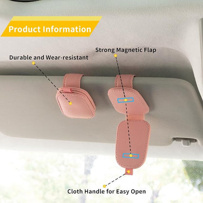 Yuoyar Sunglass Holder for Car, Magnetic Leather Sunglasses Holder and Ticket Card Clip, Car Visor Accessories, 2 Packs (Pink) - Image 4