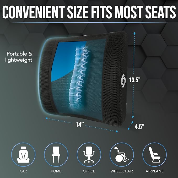Samsonite Cooling Memory Foam Lumbar Support Pillow for Office Chair, Gaming Chair & Car Seat Automotive Ergonomic Back Cushion, Home Office Essentials, Sitting Comfort and Posture Relief Back Support - Image 7