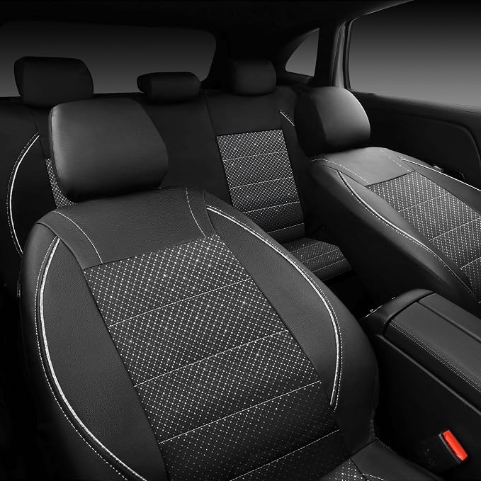 CAR PASS Piping PU Leather Car Seat Cover Full Set, Inside Zipper Design and Reserved Opening Holes, Airbag Compatible,Universal FIT for Car, SUVs,Van,Trucks（Full Set, Black & Silver - Image 5