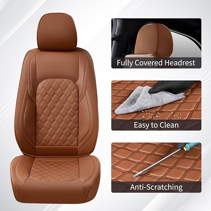 Huidasource Fit for Brown Chevy Silverado Seat Covers, GMC Sierra Seat Covers, Thickened Nappa Leather Truck Seat Cover 2007-2013&2019-2026 1500, 2020-2026 2500HD 3500HD Crew Double Extended Cab - Image 6