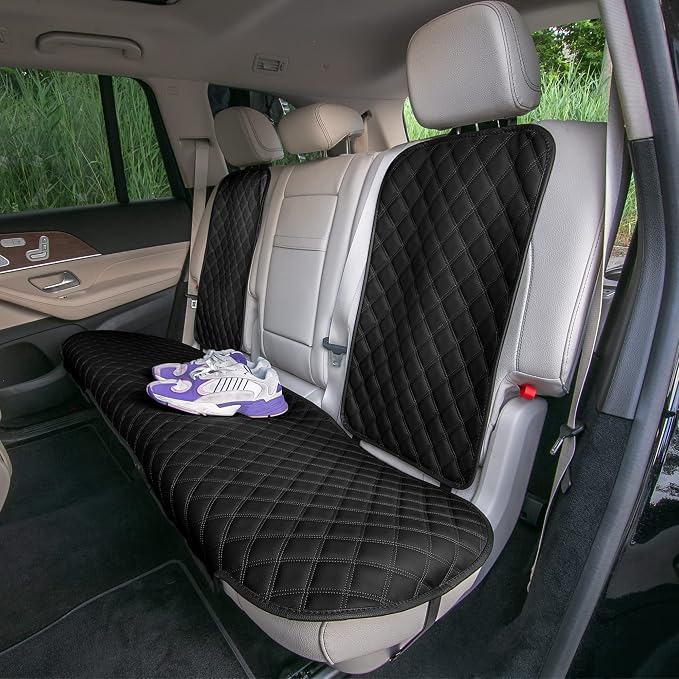 FH Group Car Seat Cushion Rear Set Black Faux Leather Automotive Seat Cushions - Universal Fit, Rear Car Seat Cushions With Non-slip Silicone Backing for SUV, Sedan, Van, Black - Rear Set - Image 2