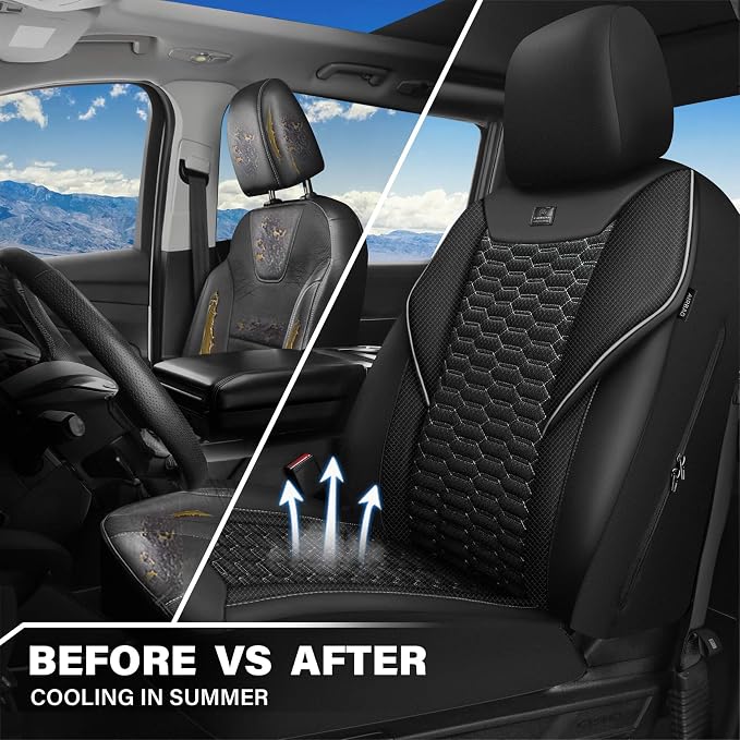 CAR PASS 3D Foam Mesh Leather Car Seat Covers Front Seats, Air Cool Mesh Front Seat Covers for Car, Universal Fit for SUV Truck Sedan Automotive, Armrest Airbag Compatible, Black and Gray - Image 7