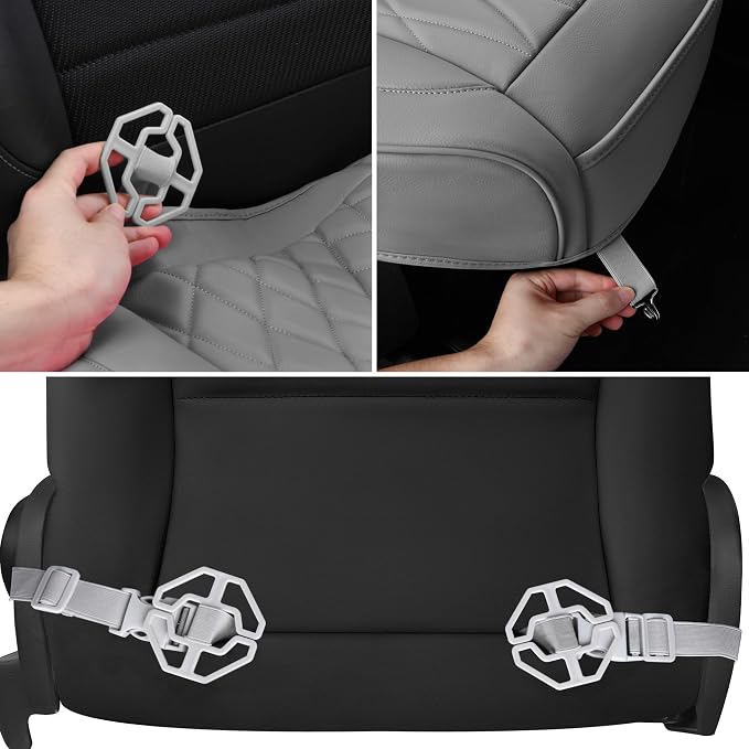 CAR PASS 2 Pack Leather Front Car Seat Covers, Bottom Seat Covers Full Wrapped with Storage Pocket, Anti-Slip Leather Seat Protectors,Waterproof Seat Cushion Pad Universal Fit Sedan SUV Truck, Gray - Image 5