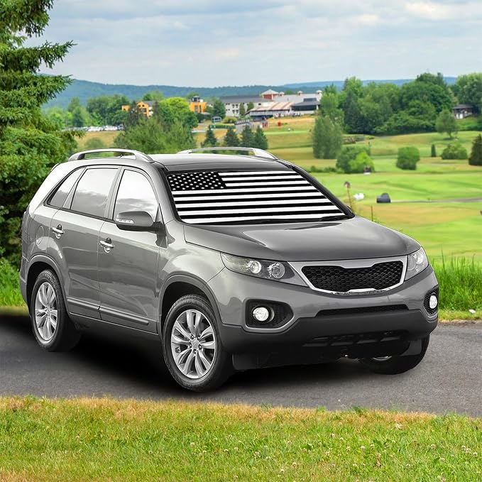 CHILL�TEK US Flag Car Windshield Sun Shade Umbrella, American Foldable Umbrella Sunshade for Front Window UV Reflector Protection Auto Shades Cover black 1,57x31 In - Image 7