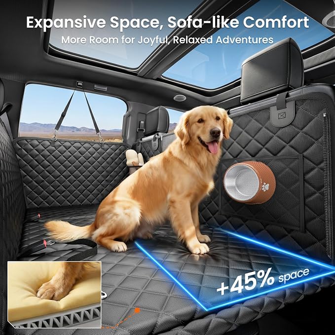 REEVAA 2.0 Truck Hard Bottom Back Seat Cover for Large Dogs, XL, Black | Foam Padding, 600 lbs Extender, 45% More Space for Large Dogs, Waterproof, Zippered Mesh Window, Fits Crew Cab Trucks & SUVs - Image 3