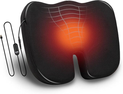 Mind Reader Heated Memory Foam Seat Cushion with Air-Cloud Support, Slim Ergonomic Cushion with 4 Heat Settings Timer and Auto Shut-Off, Black by MindReader