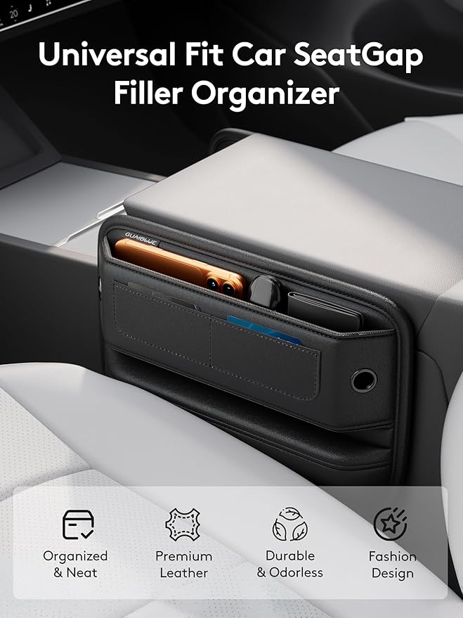 Car Seat Gap Filler Organizer with Sun Visor Organizer | PU Leather Seat Gap Filler for Phone, Keys, Cards & Sunglasses, Front Seat Storage Side Pocket for Cars SUVs Trucks - Image 3