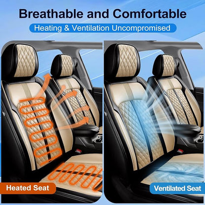 Fit Mazda 6 Seat Covers Custom Fit for Mazda 6 2007-2021, Front Pair | Premium Leather Full Coverage Protector, Waterproof, Breathable, Scratch Resistant, Easy Wipe, Airbag Compatible, Black+Beige - Image 4
