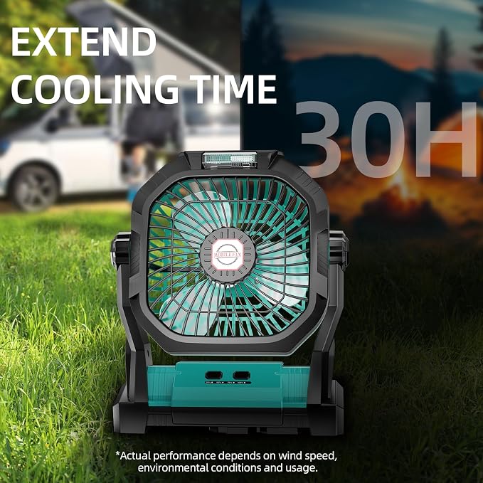 Camping Fan Rechargeable, 20000mAh Battery Powered Portable Fan with LED Light, 4-Speed 180° Adjustable, Camping Essentials for Tent, Travel, Car, Outdoor, Indoor, BBQ, Fishing, Jobsite - Blue - Image 9