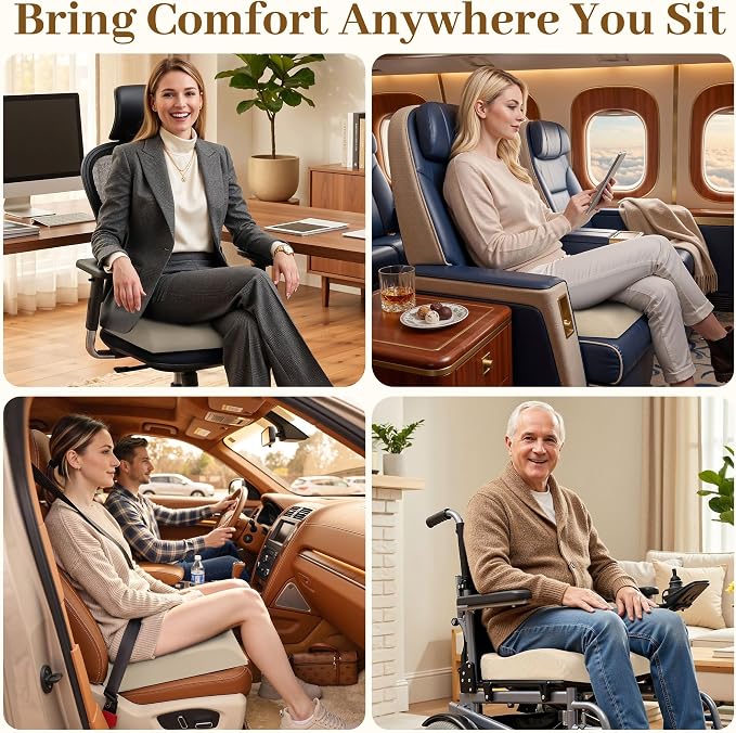 TranquilRelax XL Memory Foam Seat Cushion for Office Chair, Khaki | Medium-firm Support for Long Sitting, Washable Mesh Cover, Non-slip Base, Perfect for Car Seats & Short Drivers - Image 6