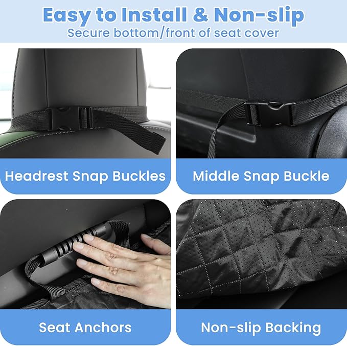 ELONGRIVER Dog Car Seat Covers, Waterproof Front Seat Cover | Scratch-Proof, Nonslip Pet Passenger Seat Cover Protector, Universal Fit for Cars Trucks SUVs, Large Size 1 Pack, Beige - Image 4