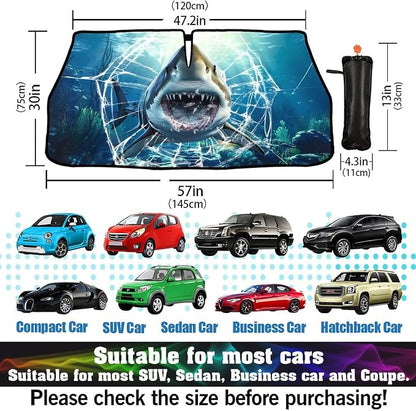 Shark Car Windshield Sun Shade Umbrella Bendable Handle Foldable Funny Sunshade for Car Windshield Block UV Rays Keep Vehicle Cool for Most Sedans SUV Trucks Cars 57"x30" - Image 6