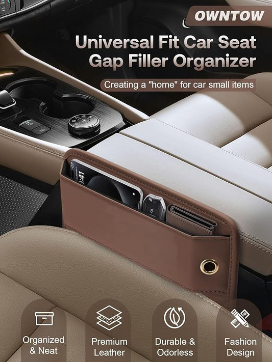 Premium Leather Car Seat Gap Filler Organizer (0.2”-1.2" Gaps), Clever Gifts for Car SUV Truck Owners (Brown, 1 Pack) - Image 2
