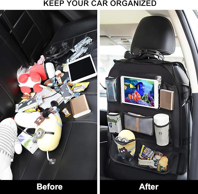 ONE PIX Backseat Car Organizer Mats Back Seat Organizers and Storage Bag with Touch Screen Tablet Holder for Kids Toddlers Seats, Travel Accessories, Road Trip Essentials (2PCS) - Image 3