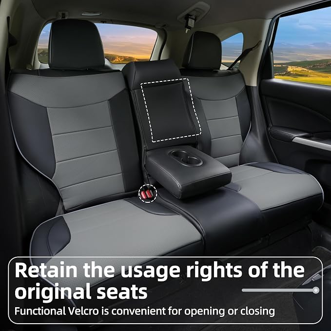 Lolcar CRV Seat Covers Custom Fit for Honda CRV 2015 2016 Full Set Car Seat Cover for SUV, Leather Truck Seat Protectors,Faux Leather (Black/Gray) - Image 4
