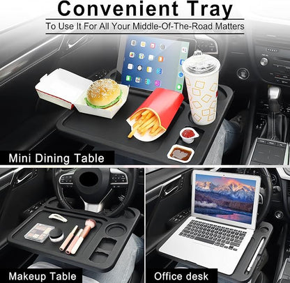 JUSTTOP 4 In 1 Car Steering Wheel Desk for Laptop,Versatile Upgraded Car Seat Tray, Spacious Steering Wheel Table With Tablet Holder and Dual Sauce Racks,Steering Wheel Under Table Console (Large) - Image 5