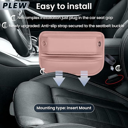 2-Pack Car Seat Gap Filler Organizer - Upgraded Anti-Slip Strap Design - Premium Leather Side Console Pocket - Prevent Phone Falling - Universal Fit Car Essentials for SUV, Truck & Sedan,Pink - Image 4