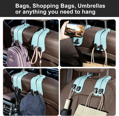 CoBak Purse Hook for Car - Universal Premium Stitched Leather and Aluminum-Magnesium Alloy Double Car Seat Back Storage Hook for Purses, Handbags, Bags (2 Pack),Baby Blue - Image 6