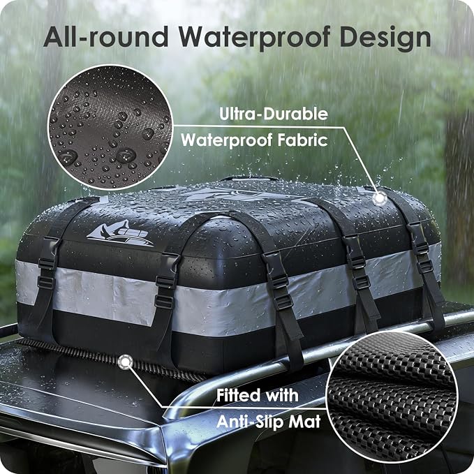 Car Rooftop Cargo Carrier Bag 15-20 Cubic Feet(20Cu.Ft-Gray) - Image 2