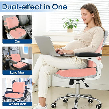CloudBliss Ergonomic Seat Cushion & Lumbar Support Pillow Set, Pink, XL | Back Pain & Sciatica Relief, Memory Foam Support, Adjustable Straps, Machine Washable Velvet, Perfect for Office, Car, Gaming - Image 7