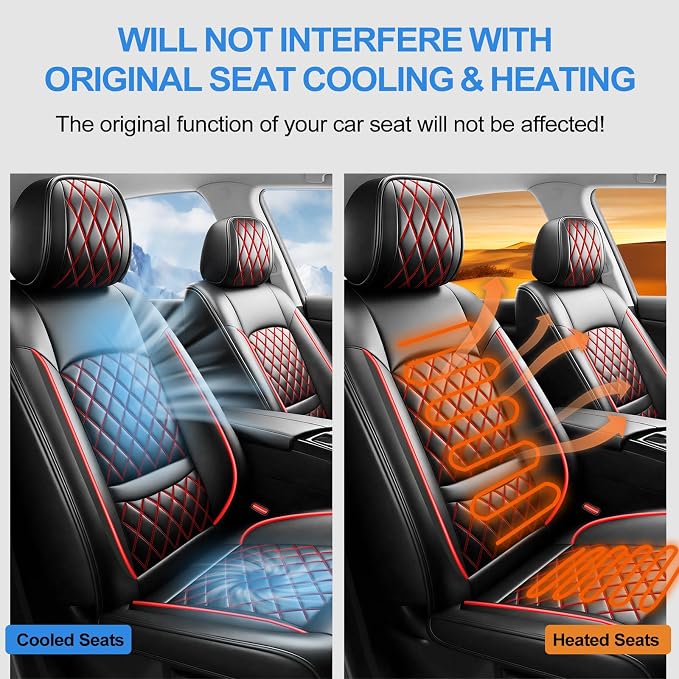 For Subaru Impreza 2012-2025 2026 Car Seat Covers, Front Pair, Redline | Luxury Full Coverage Leather Seat Protectors, Waterproof Breathable, Non-Slip, Easy to Install, Airbag Compatible, All-Season - Image 7