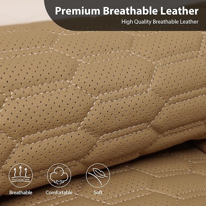 CAR PASS 3D Foam PU Leather Car Seat Covers Full Set,Tan Breathable Faux Leather Seat Covers for Car,Anti Slip Universal Fit for SUVs Vans Sedan Truck Automotive,Armrest Airbag Compatible All Beige - Image 7