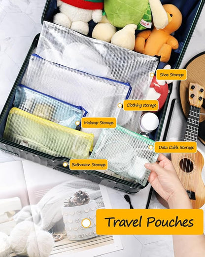 SUNEE Multisize Mesh Zipper Pouches (9 Colors, 24 Packs), Zip Bag for School Office Supplies, Puzzles & Games Organizing Storage - Image 4