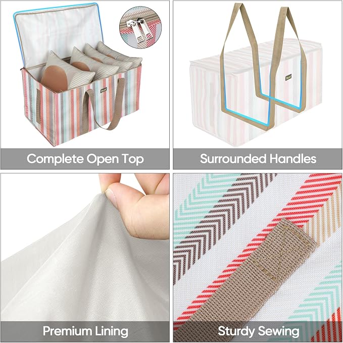 BALEINE Extra Large Storage Tote with Zippers & Carrying Handles, Heavy-Duty Oxford Fabric Moving Bags for Laundry, Space Saving, Storage, Color Stripe - Image 6