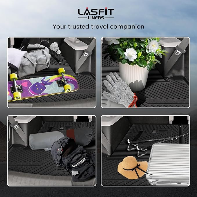 LASFIT Cargo Mats for Hyundai Santa Fe 2026 2025 2024 (Fit Gas & Hybrid) | All Weather TPE Custom Fit Cargo Trunk Mat & Backrest Mats Accessories, Black - Image 8