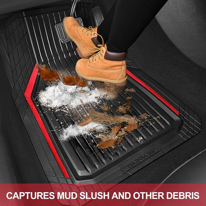 CAR PASS Heavy Duty Rubber Floor Mats for Car, Waterproof Liner Deep Dish Car Mats Full Sets, Universal Trim to Fit for SUV Truck Sedans Vans, All Weather Automotive Floor Mats 3pcs, Black Red - Image 8